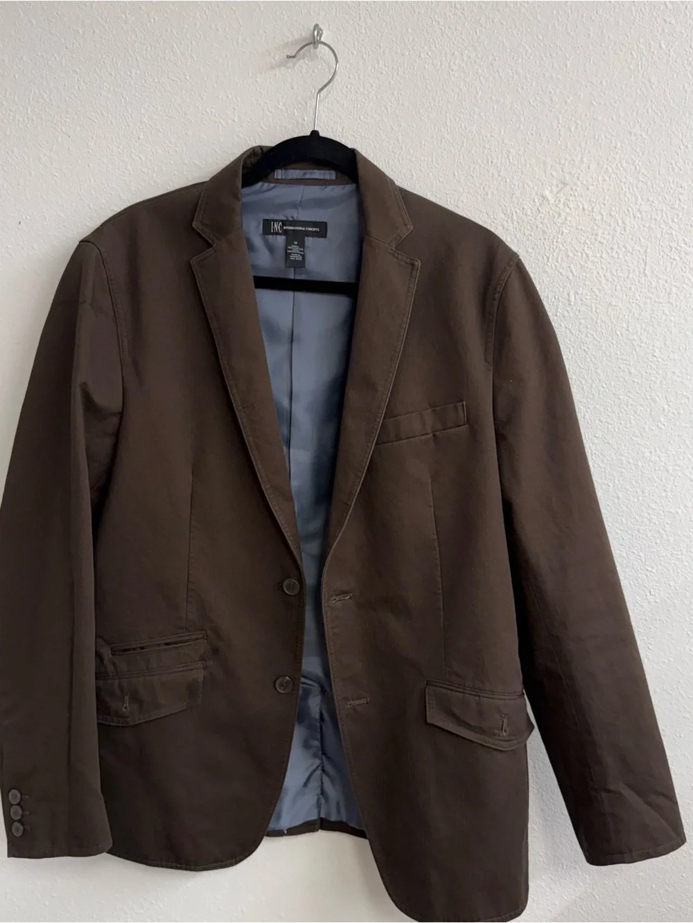 INC International Concepts Brown Blazer with Light Blue Satin Lining